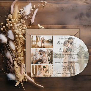 stylish script four photos collage arch wedding  invitation