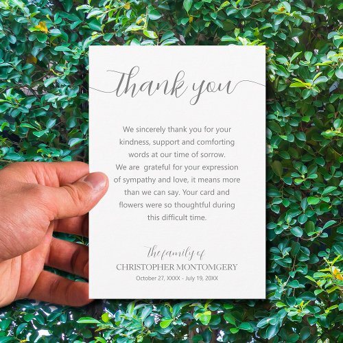 Stylish Script Funeral Thank You Card