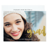 Stylish Script Gold Graduation Photo Invitation