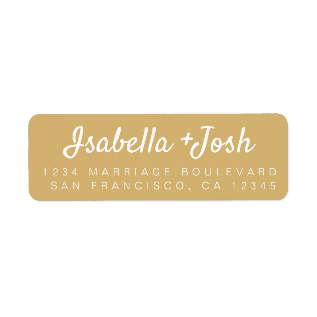 Stylish Script Gold Yellow Wedding Return Address Label (Front)