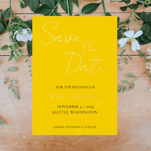 Stylish Script Golden Yellow Wedding Save the Date Foil Invitation