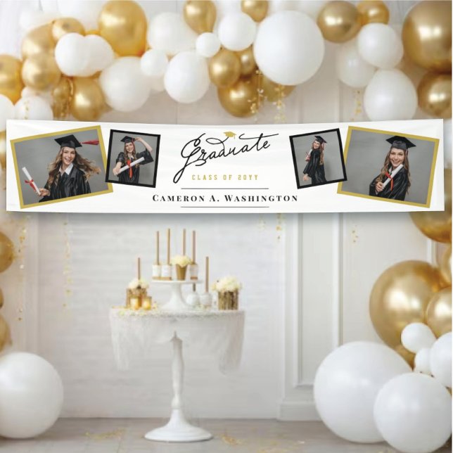 Stylish Script Graduate 4 Photo Graduation Party Banner (Stylish Handwriting Script Graduate Photo Graduation Party Banner @ www.zazzle.com/color_therapy)