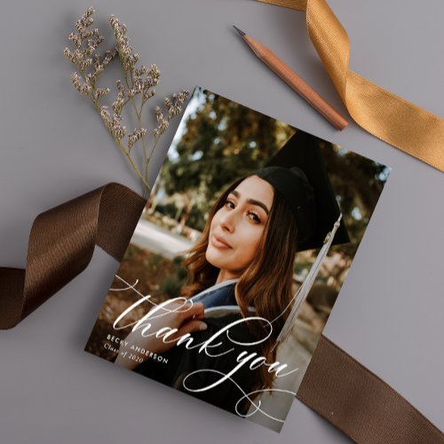 stylish script graduation thank you card