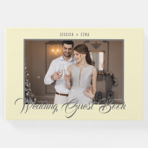 Stylish Script Gray and Soft Yellow  Photo Guest Book