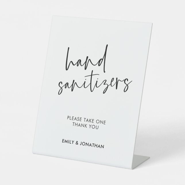 Stylish Script Hand Sanitizer Wedding Pedestal Sign (Front)