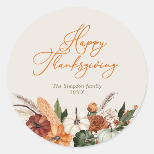 stylish script happy thanksgiving  classic round sticker