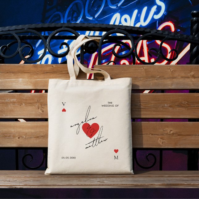 Stylish Script Heart Casino Vegas Wedding Favor Tote Bag (Creator Uploaded)