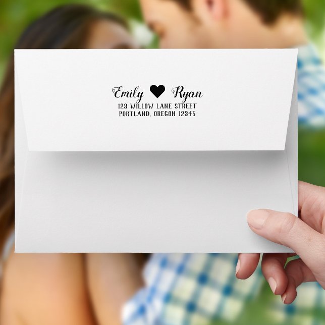 Stylish Script Heart Couple Return Address Envelope (Creator Uploaded)