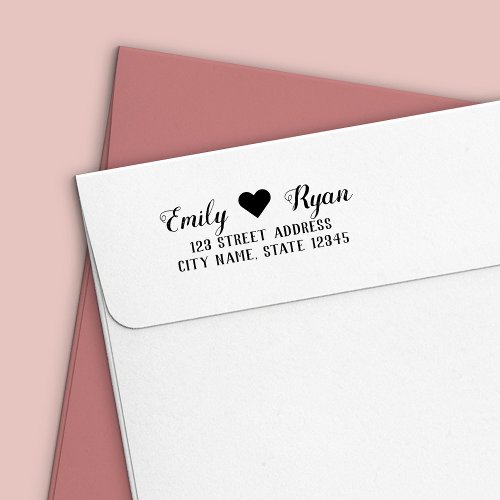 Stylish Script Heart Couple Return Address Self_inking Stamp