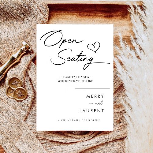 Stylish Script Heart Open Seating Wedding Sign