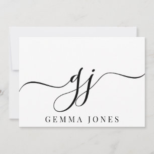 Stylish Script Initial Black Monogram On White Note Card