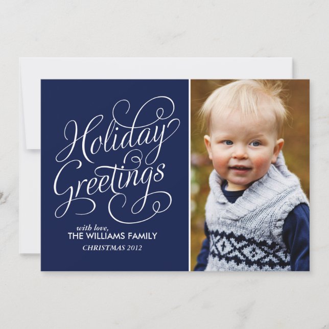 Stylish Script Lettering Holiday Greetings Photo Card (Front)