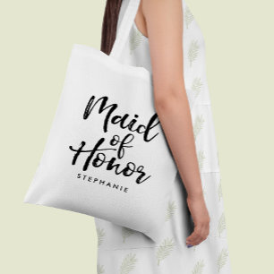 Stylish Script "Maid of Honor" Personalized Tote Bag