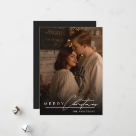 Stylish Script Minimalist 1 Photo Merry Christmas Holiday Card