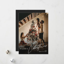 Stylish Script Minimalist 1 Photo Merry Christmas Holiday Card