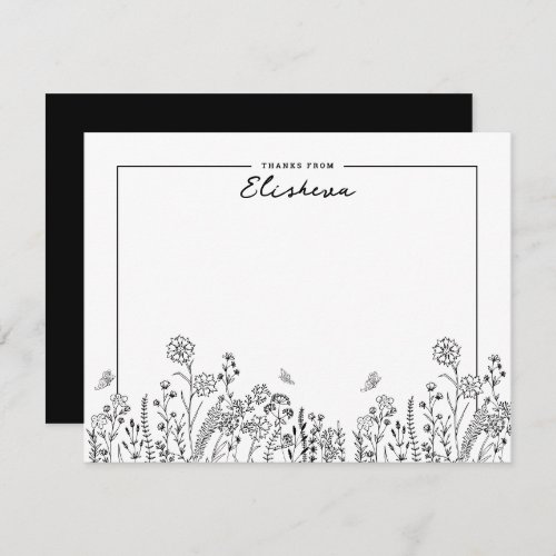 Stylish Script Minimalist Floral Sketch  Note Card