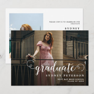 Stylish Script Modern 2 Photo Graduation Party Invitation