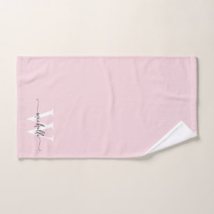 Stylish Script Modern Blush Pink Monogram Name Hand Towel