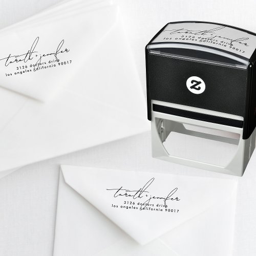Stylish Script Modern Custom Names Wedding Return Self_inking Stamp