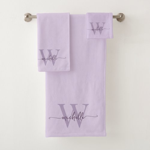Stylish Script Modern Mauve Monogram Name Bath Towel Set