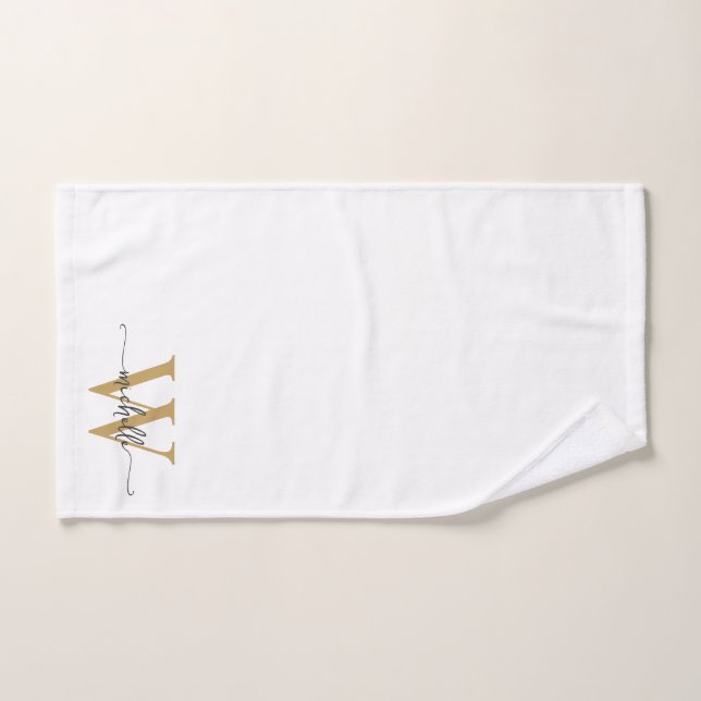 Stylish Script Modern White Gold Monogram Name Hand Towel (Hand Towel)