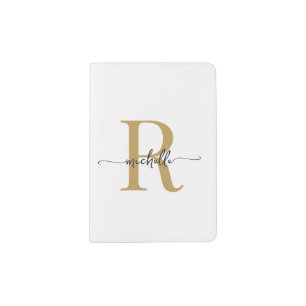 Stylish Script Modern White Gold Monogram Name Passport Holder