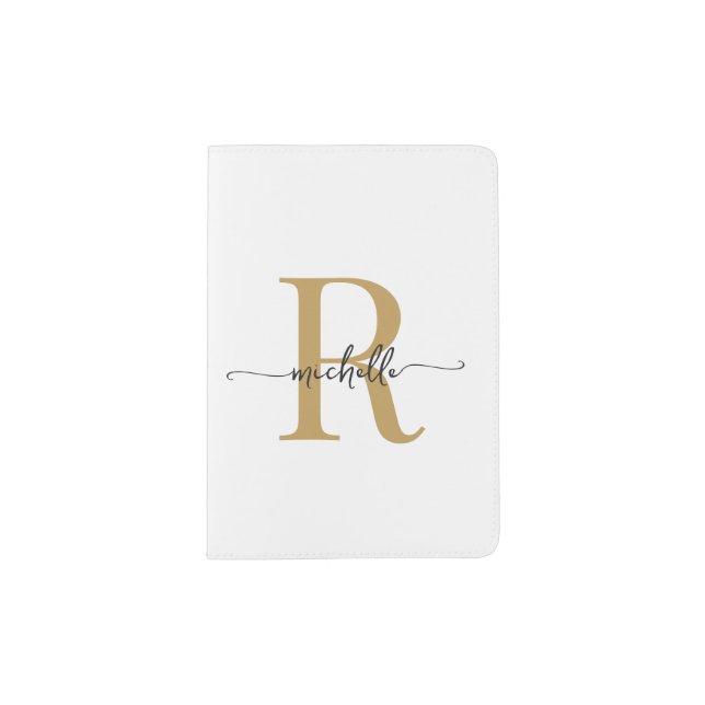Stylish Script Modern White Gold Monogram Name Passport Holder (Front)