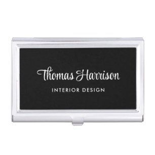 Stylish Script Monogram Black Business Card Case