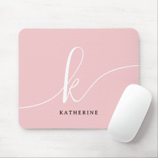 Stylish Script Monogram Blush Pink Mouse Pad