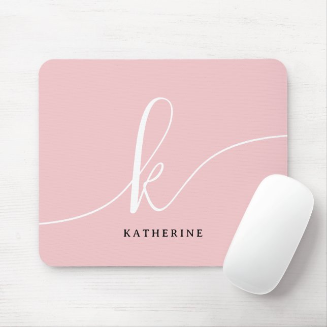  Stylish Script Monogram Blush Pink Mouse Pad (With Mouse)
