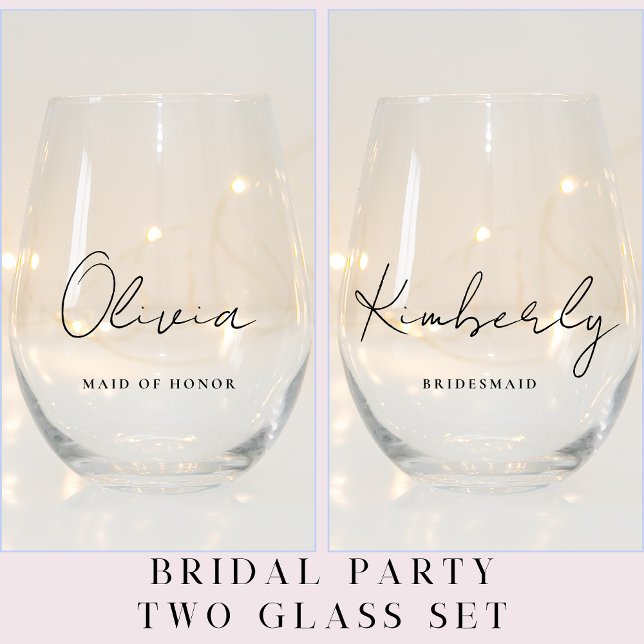 Stylish Script Monogram Bridal Party Stemless Wine Glass (Creator Uploaded)