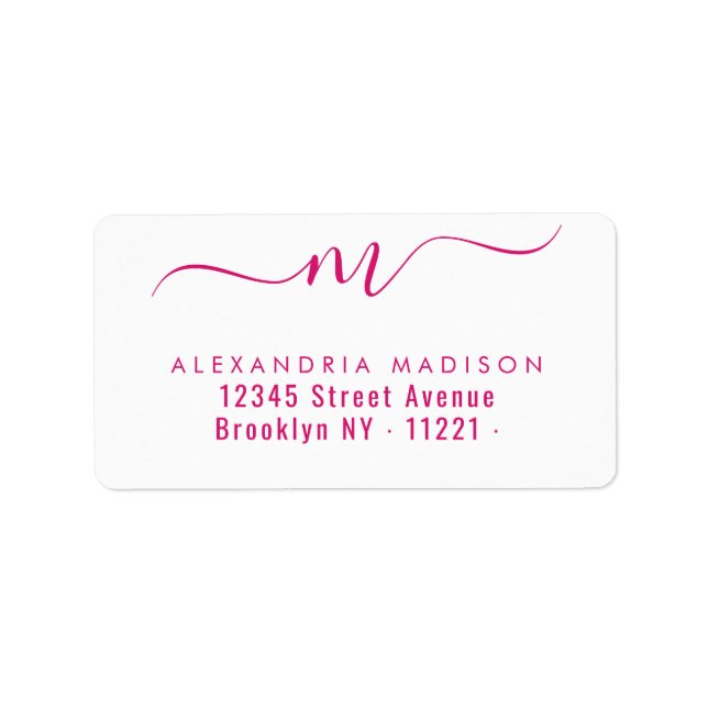 Stylish Script Monogram Hot Pink Modern Typography Label (Front)