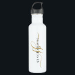 Stylish Script Monogram Initials Gold White Stainless Steel Water Bottle<br><div class="desc">An elegant modern minimalist style monogrammed water bottle with a sans serif name and elegant gold swash script initials on white. Select your device model for this design.</div>