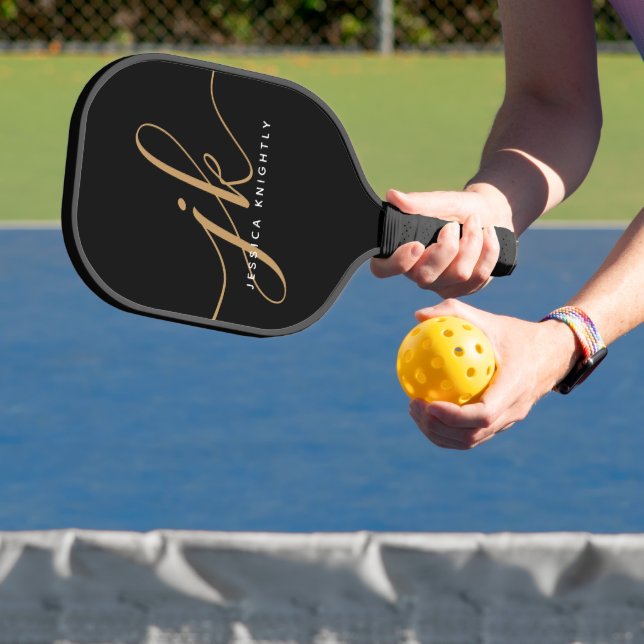 Stylish Script Monogram Initials Name Custom Color Pickleball Paddle (Insitu)