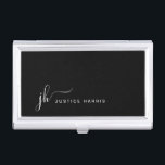 Stylish Script Monogram Modern Minimalist Business Card Case<br><div class="desc">Modern chic minimalist script monogram design on color editable black background,  simple and elegant,  great custom your own luxury professional personalized business card case.</div>