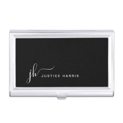 Stylish Script Monogram Modern Minimalist Business Card Case