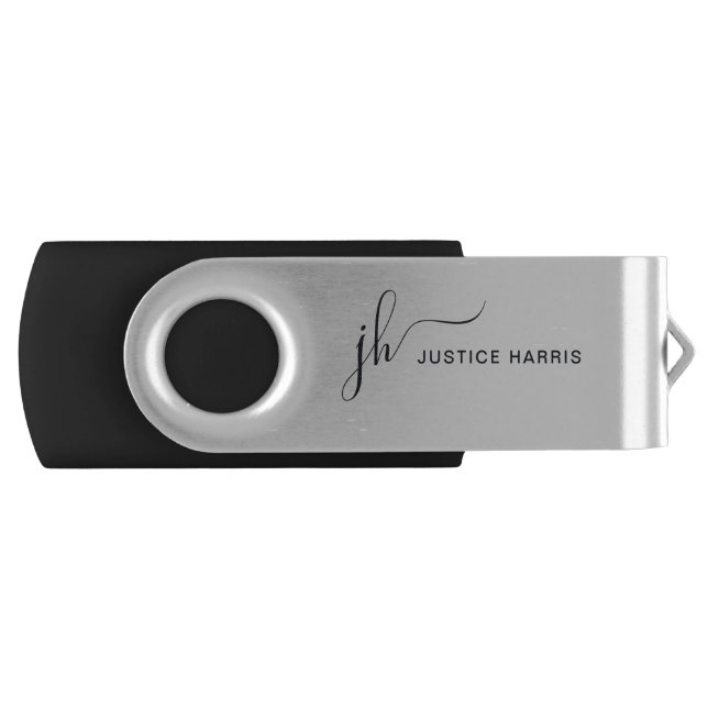 Stylish Script Monogram Modern Minimalist Flash Drive (Front)