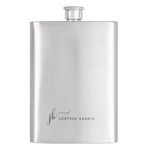 Stylish Script Monogram Modern Personalized Flask