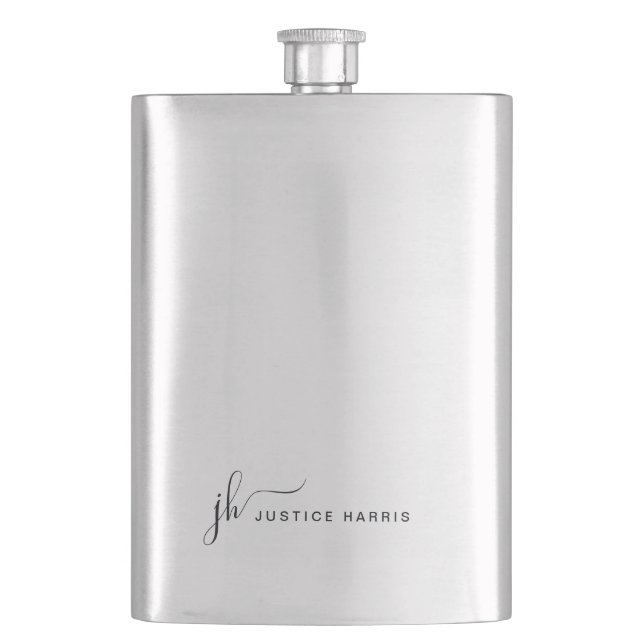 Stylish Script Monogram Modern Personalized Flask (Front)