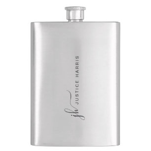 Stylish Script Monogram Modern Personalized Flask