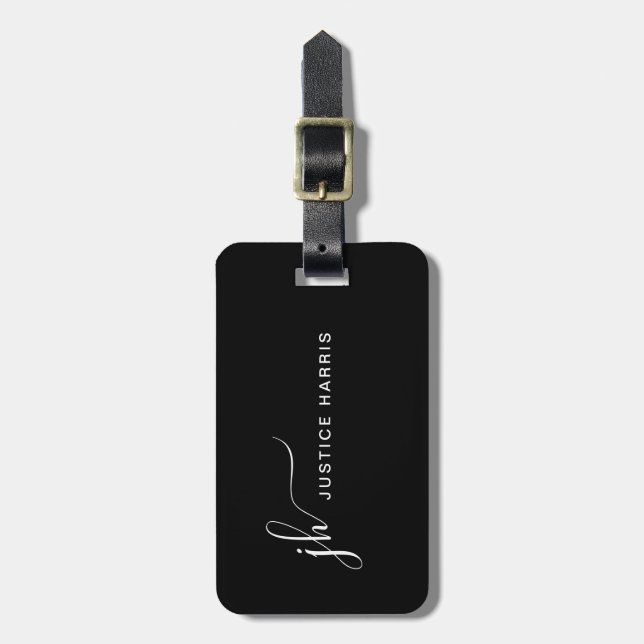 Stylish Script Monogram Modern Personalized Luggag Luggage Tag (Front Vertical)