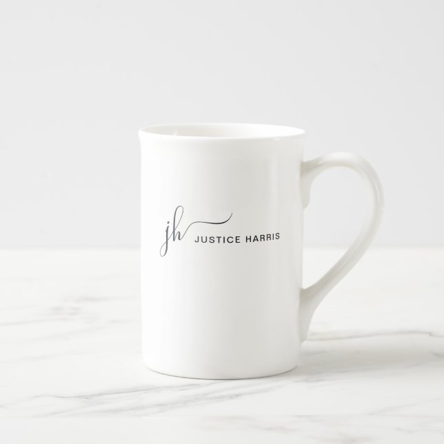 Stylish Script Monogram Modern Simple Personalized Bone China Mug (Right)