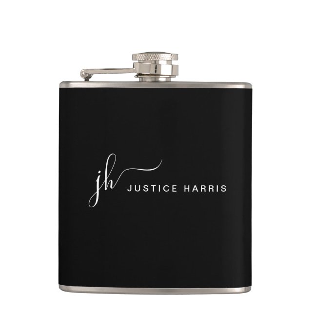 Stylish Script Monogram Modern Simple Personalized Flask (Front)
