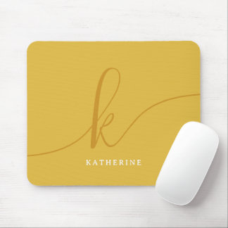 Stylish Script Monogram Mustard Yellow Mouse Pad