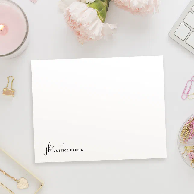 Stylish Script Monogram Personalized Stationery Note Card | Zazzle
