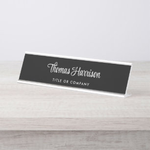 Stylish Script Monogram Professional Black Desk Name Plate