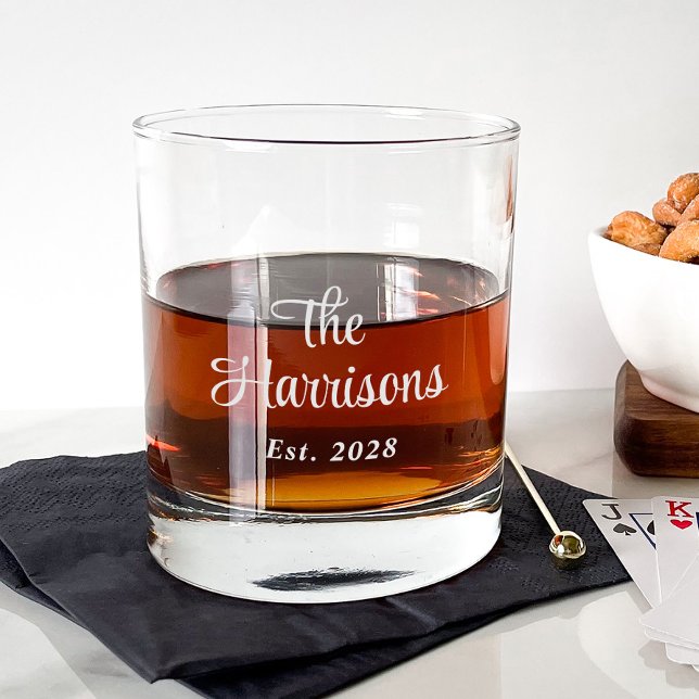 Stylish Script Monogram Wedding Rocks Glass (Creator Uploaded)