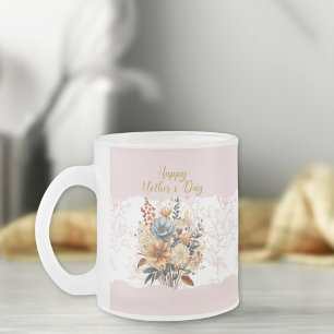 Stylish Script Mother’s Day Pink Floral Frosted Glass Coffee Mug