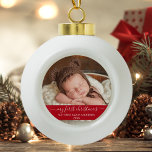 Stylish Script My First Christmas Baby Red Ceramic Ball Christmas Ornament<br><div class="desc">Elegant Stylish Trendy Script My First Christmas Baby Photo Red Ornament</div>