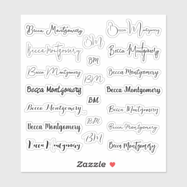 Stylish Script Name and Initials Sticker (Sheet)